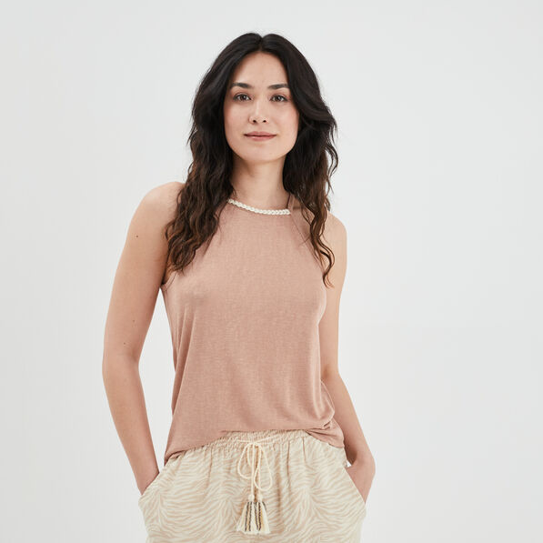 debardeur bande tressee liberto marron femme Débardeur bande tressée Liberto marron femme