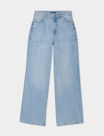 Jeans large coton denim double stone femme