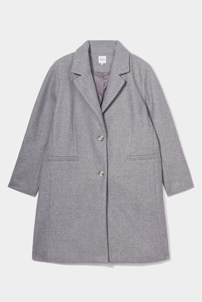 Manteau long boutonné gris femme grande taille