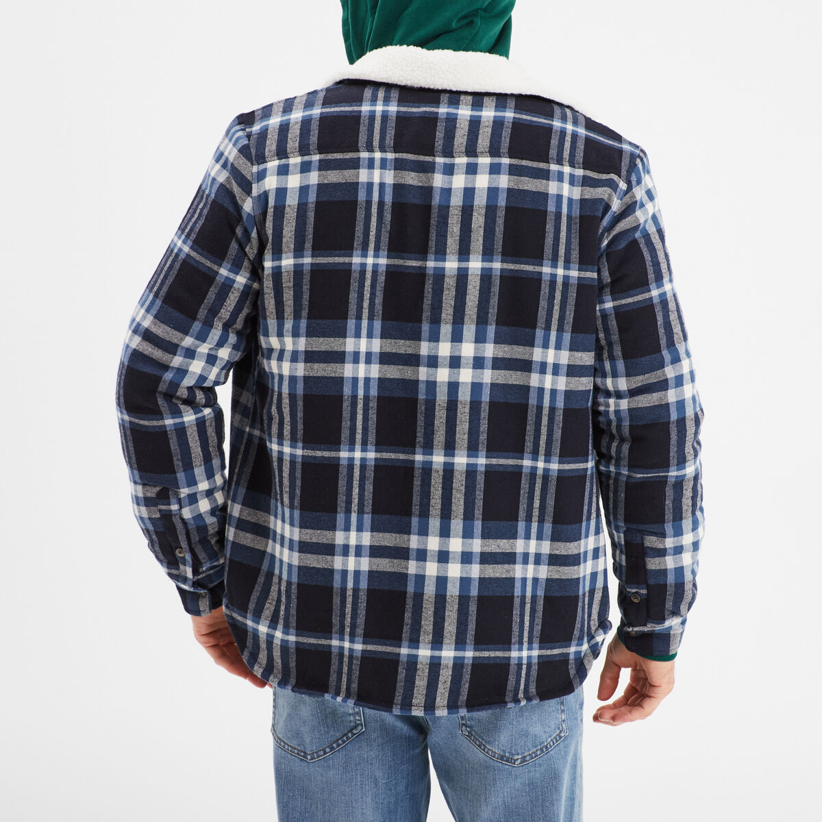 Surchemise carreaux doubl&eacute;e effet sherpa bleu homme