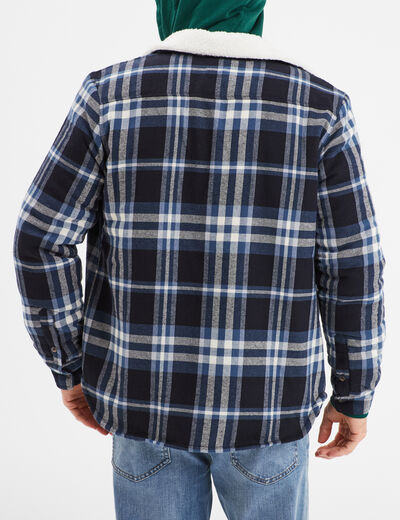 Surchemise carreaux doubl&eacute;e effet sherpa bleu homme
