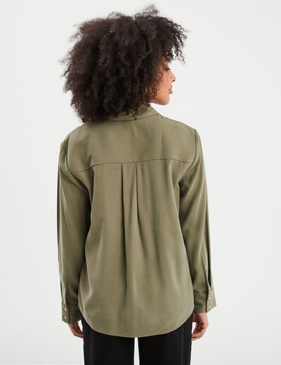 Chemise manches longues 2 poches vert kaki femme