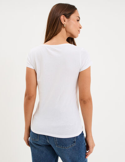 T-shirt coton col rond manches courtes blanc femme