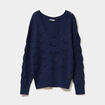 Pull ajour&eacute; col en V manches longues bleu femme