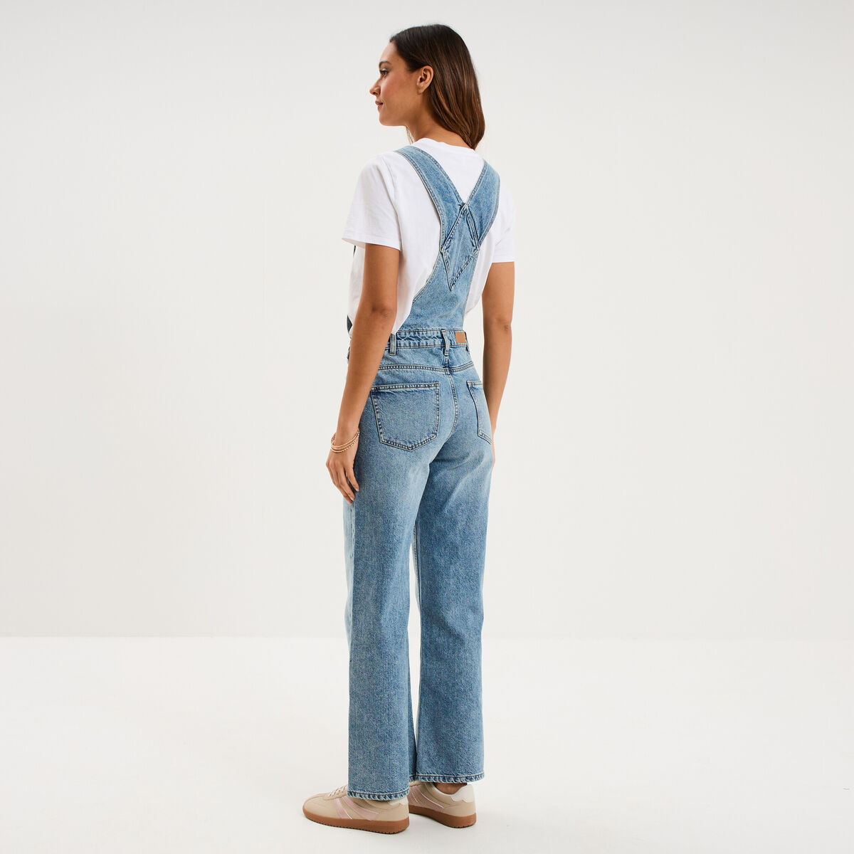 Salopette en jean jambe large coton denim double stone femme