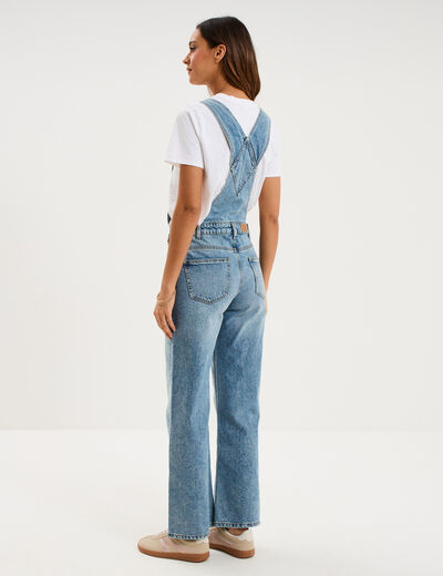 Salopette en jean jambe large coton denim double stone femme