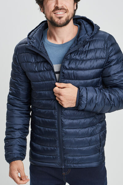 Doudoune légère droite à capuche bleu marine homme