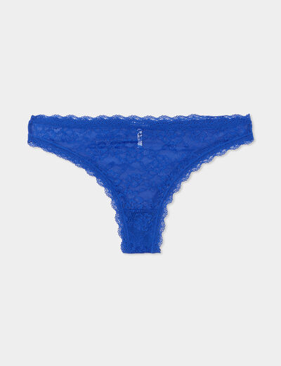 Tanga en dentelle doublure coton bleu electrique femme