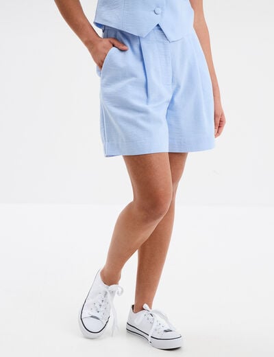 Short large avec pinces bleu ciel femme