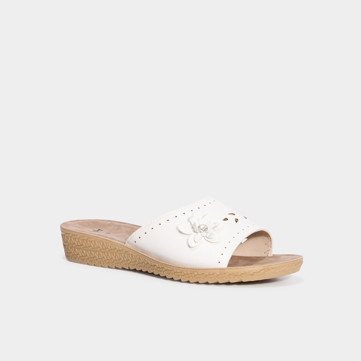 Chaussons mules d&eacute;tails fleurs blanc femme