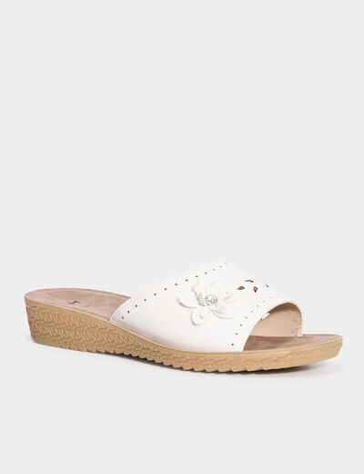 Chaussons mules détails fleurs blanc femme