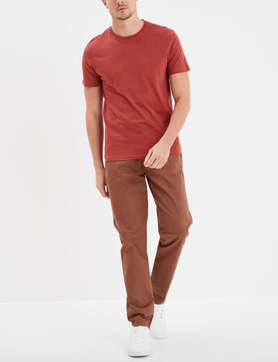 Pantalon chino droit stretch retroussé camel homme