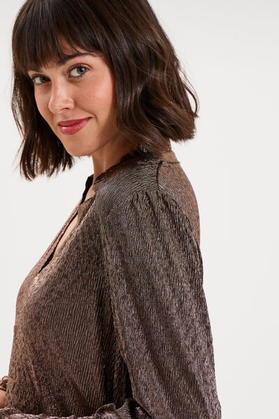 Blouse manches longues col tunisien terracotta femme