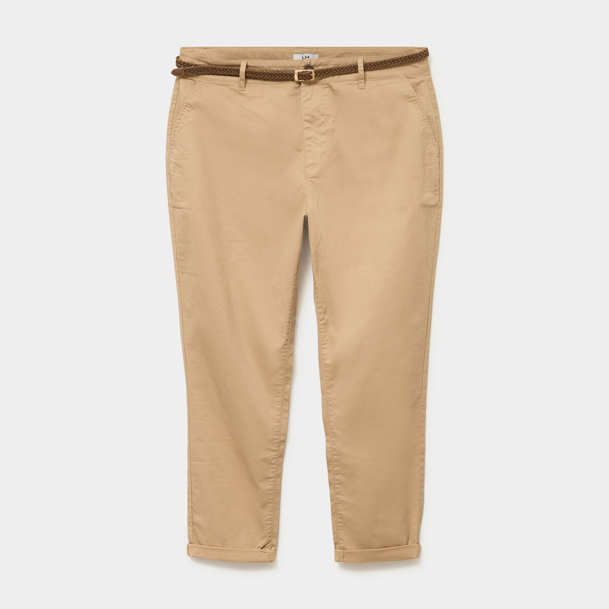 Pantalon chino taille haute coton beige femme grande taille