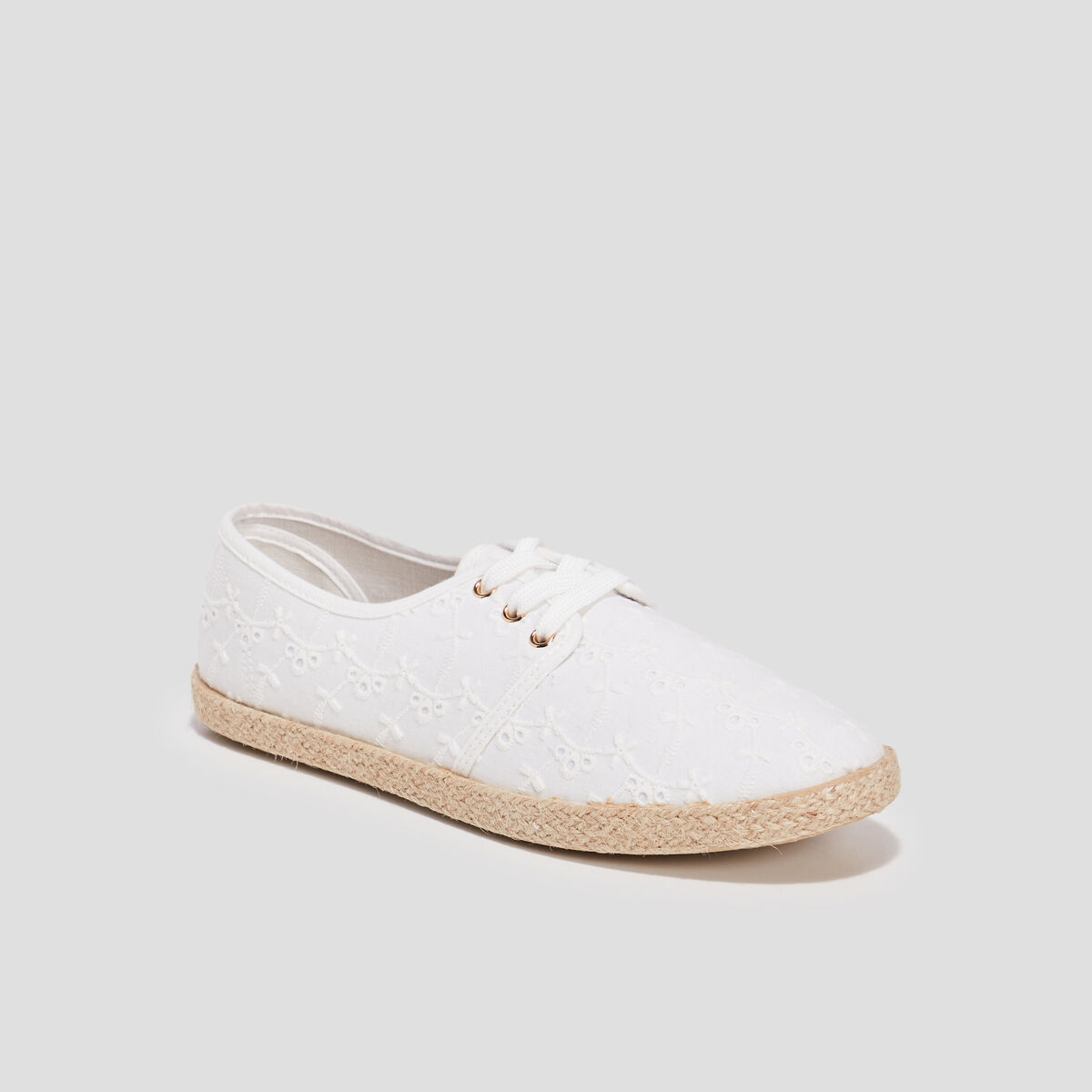 Derbies en toile &agrave; lacets blanc femme