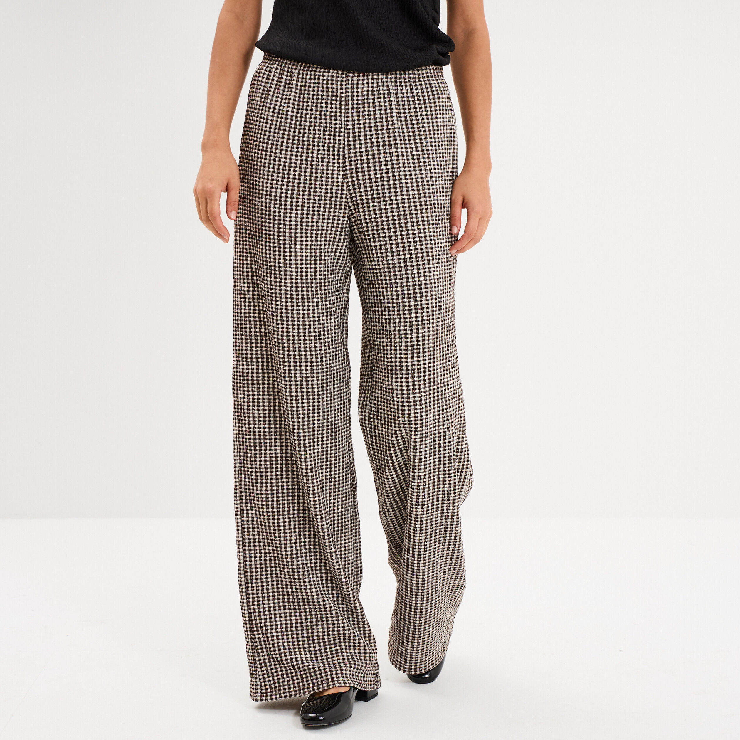 Pantalon large effet gaufré marron chocolat femme LIBERTO