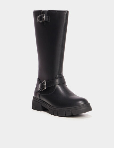 Bottes crantées à bout rond avec boucles noir fille