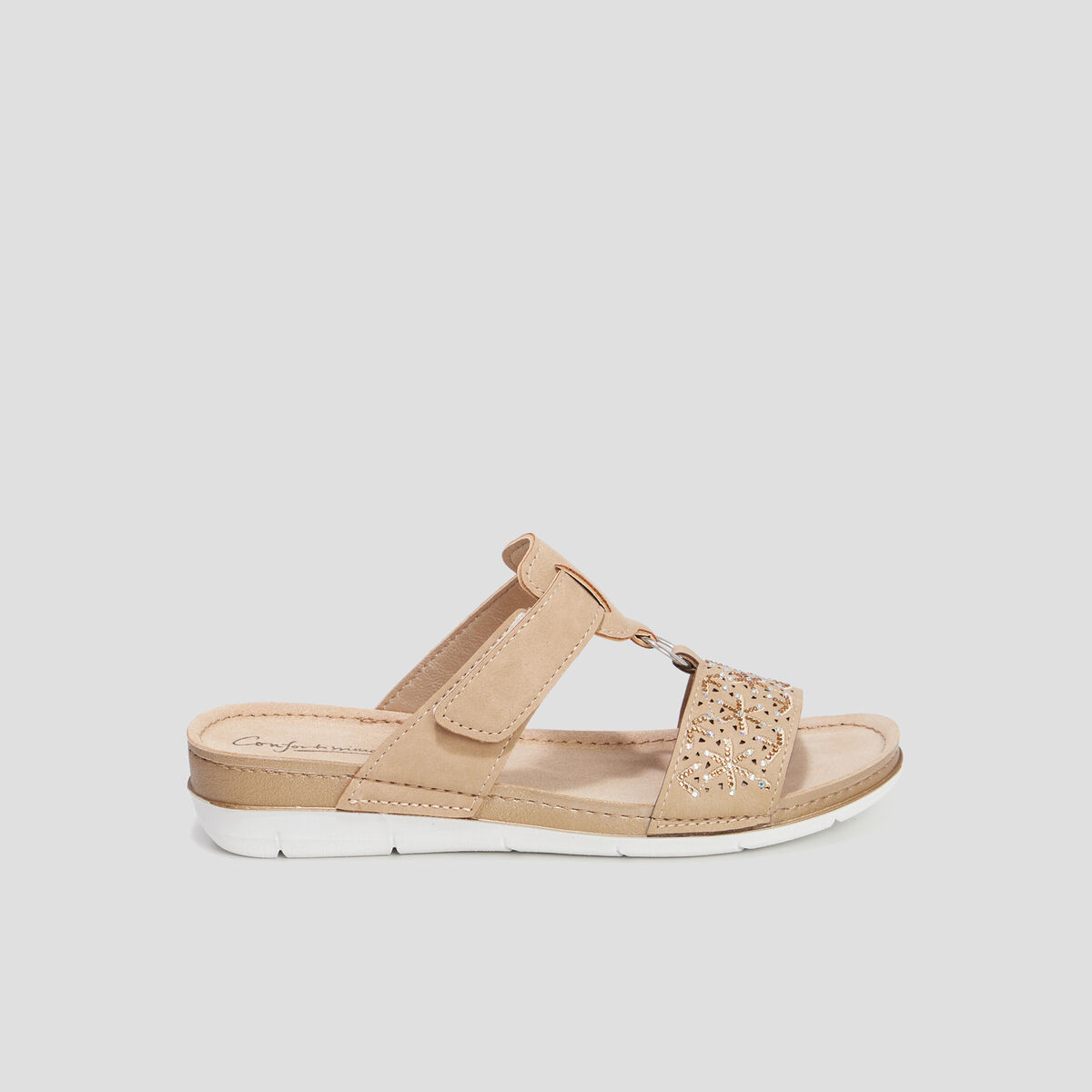 Mules compens&eacute;es en cuir Confortissimo sable femme