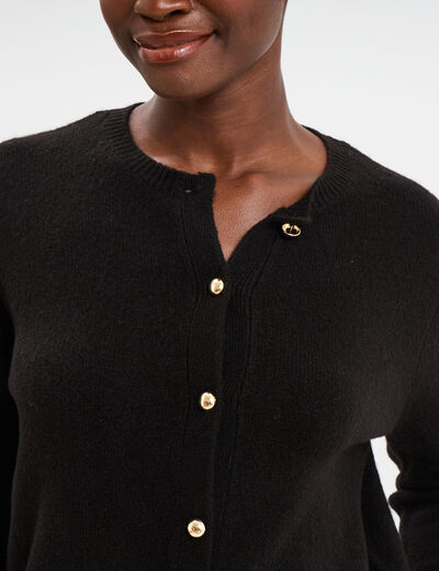 Gilet col rond manches longues noir femme