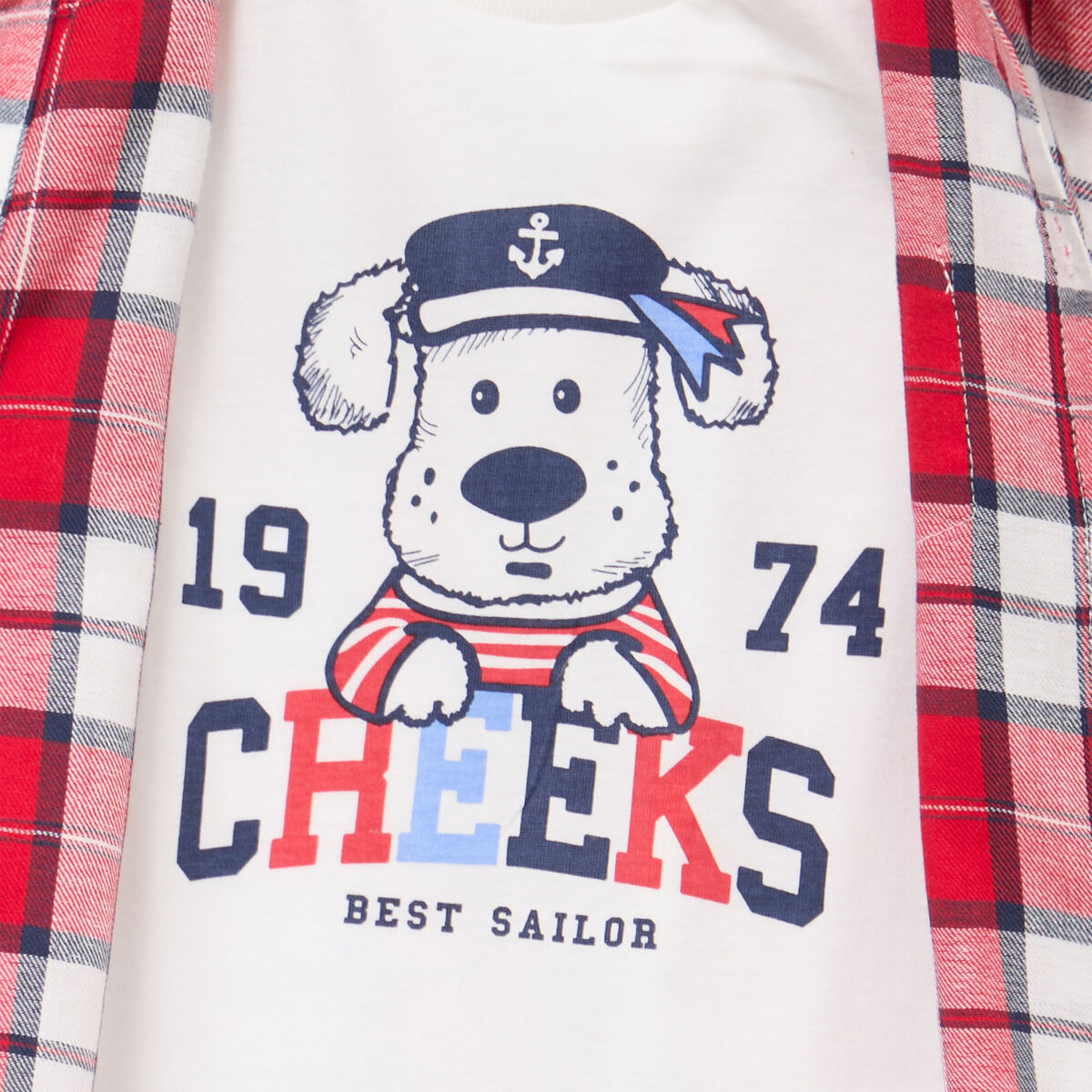 Ensemble 2 pi&egrave;ces chemise t-shirt coton rouge fonc&eacute; b&eacute;b&eacute; gar&ccedil;on