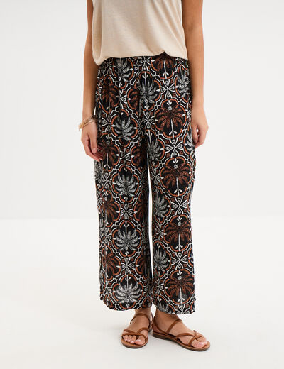 Pantalon large fluide taille &eacute;lastiqu&eacute;e noir femme