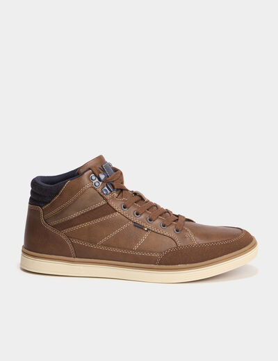 Baskets montantes &agrave; lacets marron clair homme