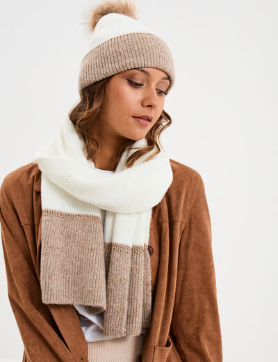 Ensemble &eacute;charpe et bonnet sable femme
