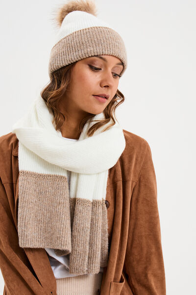 Ensemble &eacute;charpe et bonnet sable femme