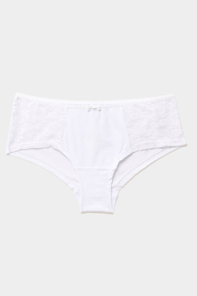 Shorty en coton avec dentelle blanc femme