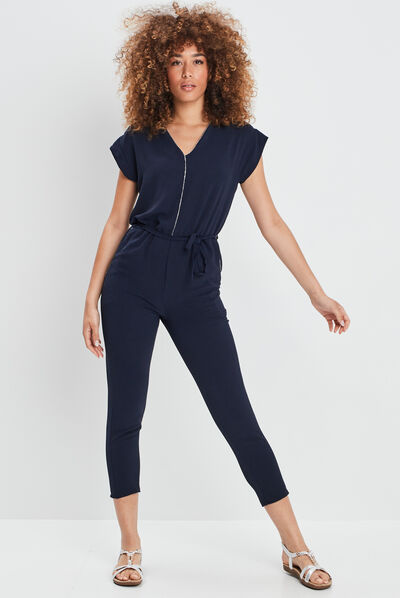 Combinaison pantalon ceinturée bleu marine femme