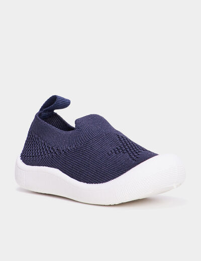 Chaussons aspect tricot bleu marine bébé garçon