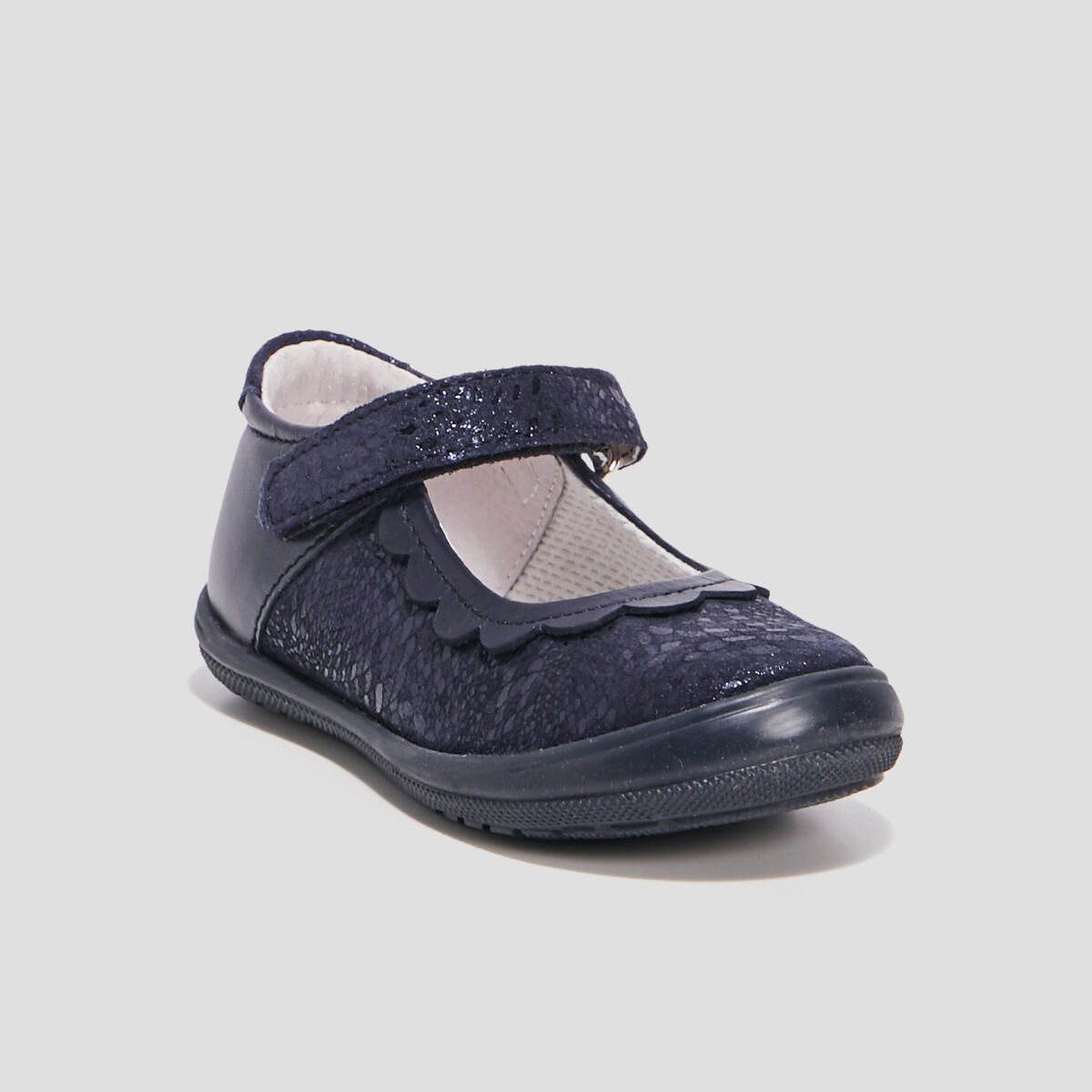Babies en cuir bleu marine fille