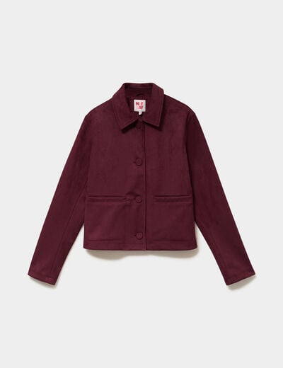 Veste effet su&eacute;dine boutonn&eacute;e violet fonc&eacute; femme