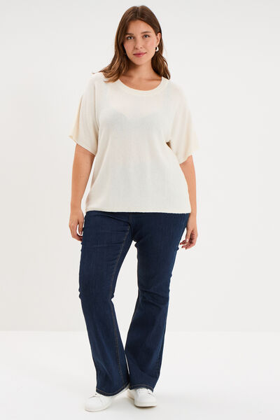 Pull manches courtes ivoire femme grande taille