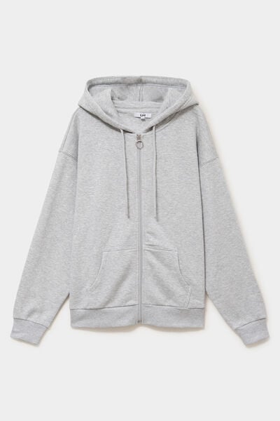 Sweat zipp&eacute; &agrave; capuche gris clair femme