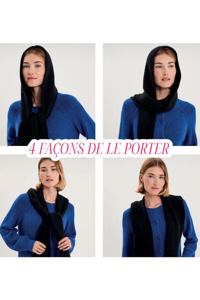 Cagoule &eacute;charpe 2 en 1 en maille noir femme
