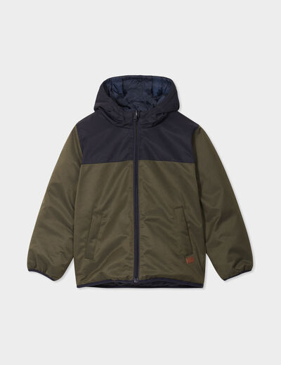 Doudoune réversible zippée à capuche bleu foncé garçon