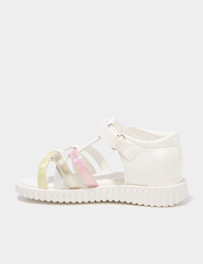 Sandales brides crois&eacute;es semelle souple blanc fille