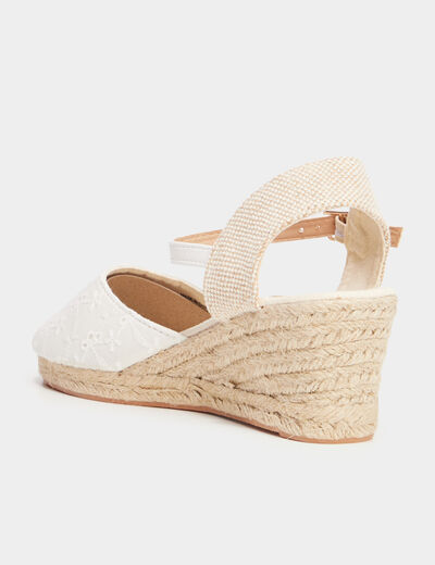 Sandales espadrilles compens&eacute;es broderie blanc femme
