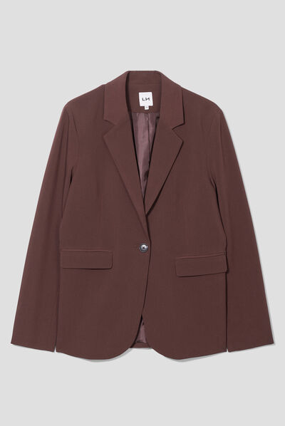 Veste droite boutonnée manches longues marron foncé femme