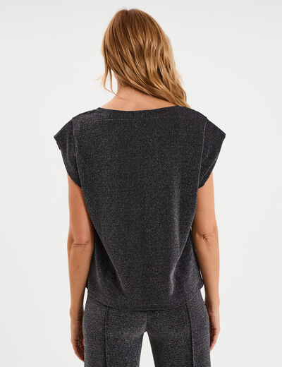 T-shirt manches courtes col en V gris argent femme