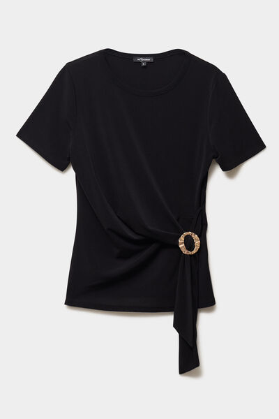 T-shirt ajust&eacute; manches courtes col rond noir femme