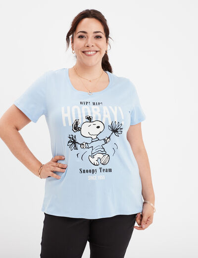 T-shirt manches courtes coton Snoopy bleu ciel femme grande taille