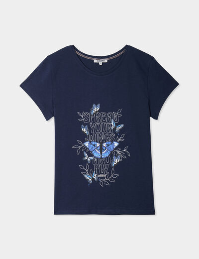 T-shirt ajusté col rond coton Creeks bleu marine femme