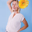 Blouse sans manches col tunisien coton blanc femme
