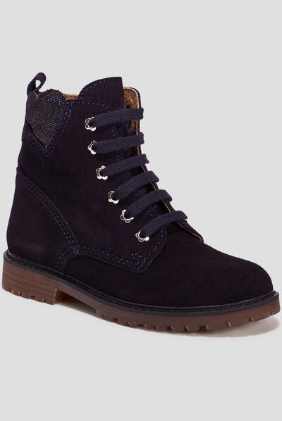 Bottines à lacets en cuir bleu marine fille