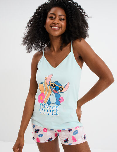 Ensemble pyjama short débardeur Stitch bleu turquoise femme
