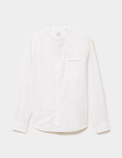 Chemise col mao lin m&eacute;lang&eacute; blanc homme