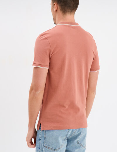 Polo manches courtes bords contrastés vieux rose homme