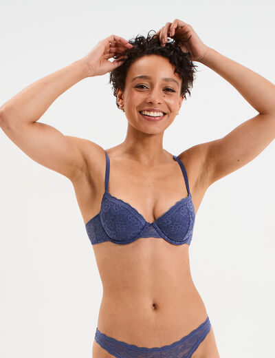 Soutien-gorge corbeille coques dentelle bleu gris femme